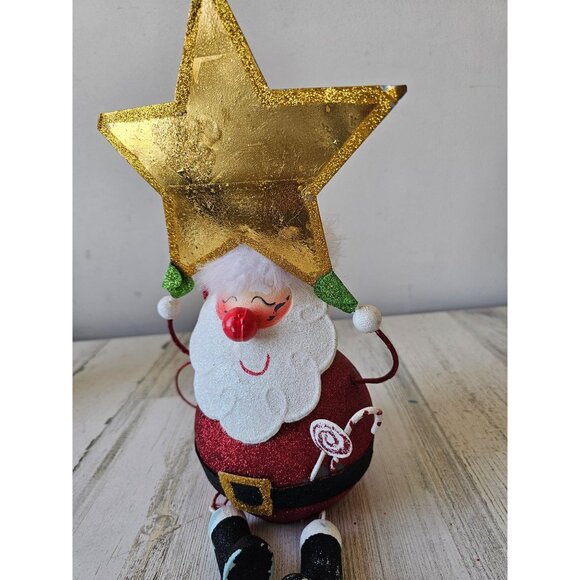 Pier 1 glitter Santa star metal vintage retired rare red gold Xmas decor centerp - Picture 3 of 10